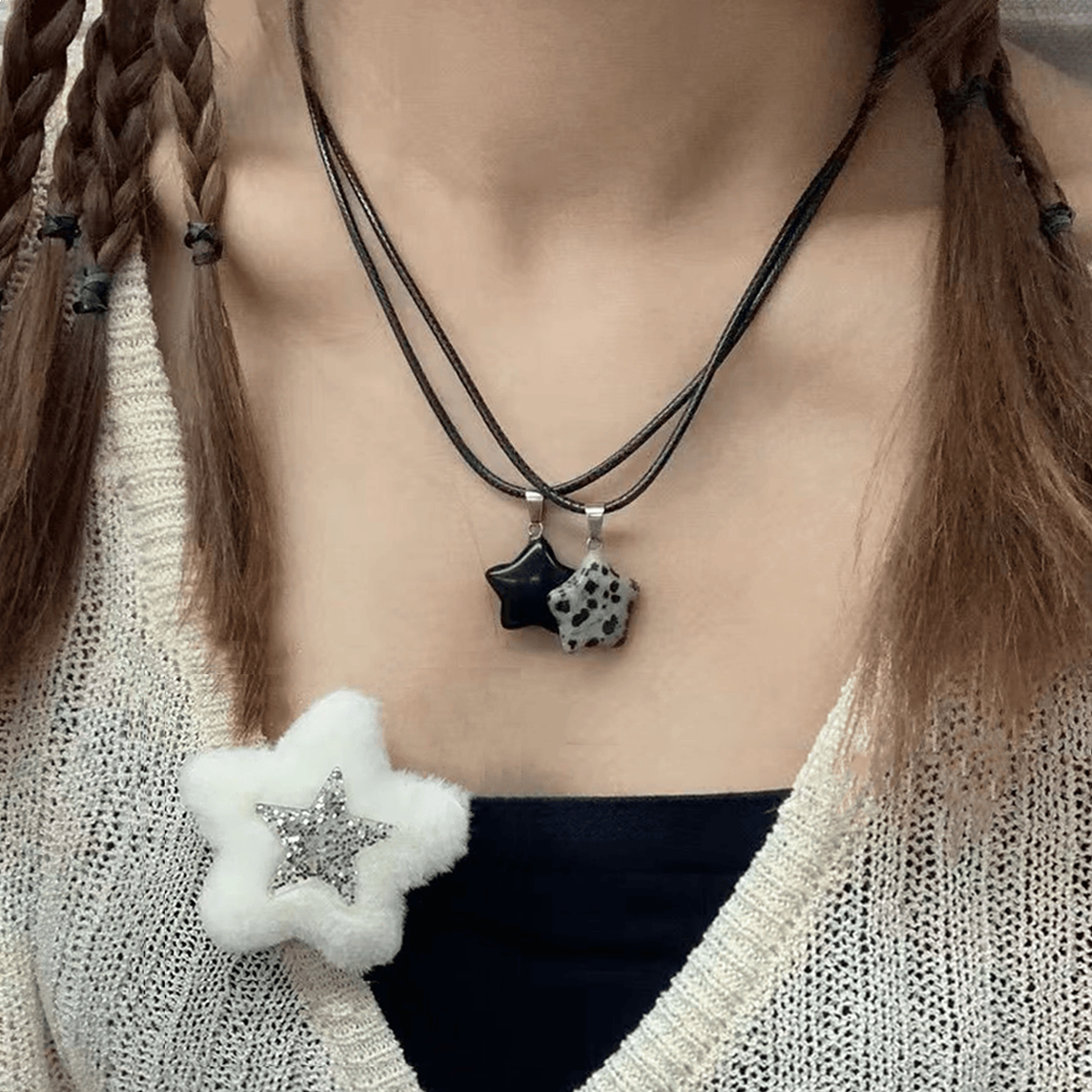 复古小众ins星星天然石吊坠项链女甜酷千禧辣妹时尚百搭锁骨链韩