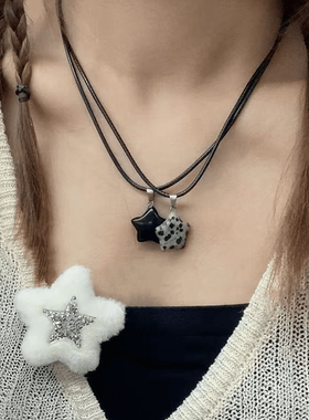 复古小众ins星星天然石吊坠项链女甜酷千禧辣妹时尚百搭锁骨链韩