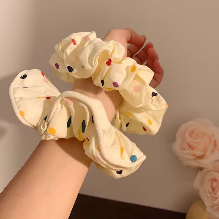 奶芙糖豆~甜美少女心波点大肠发圈发绳头花丸子头绳学生时尚发饰