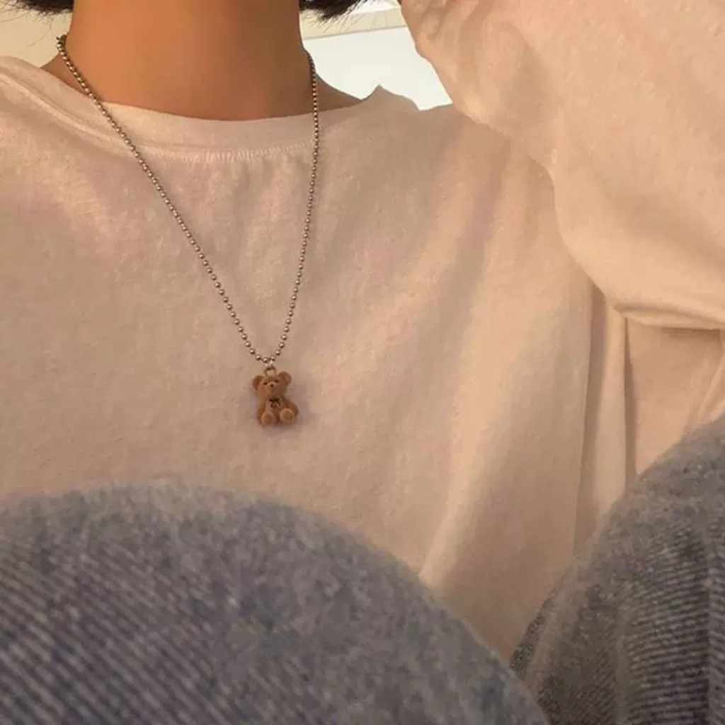棕色可爱毛绒小熊项链女长款毛衣链甜美少女时尚百搭卡通锁骨链韩