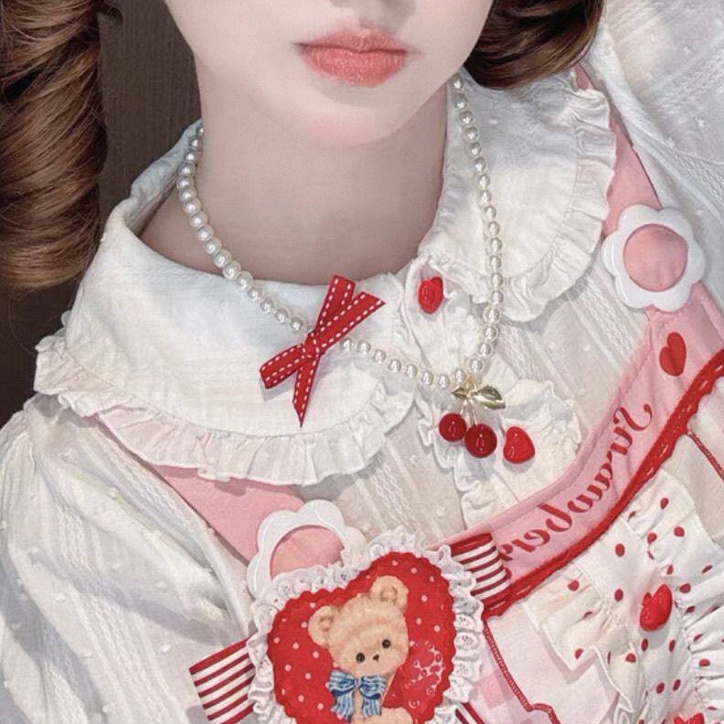 甜美纯欲少女洛丽塔软妹樱桃蝴蝶结项链女短颈链锁骨链颈带Choker