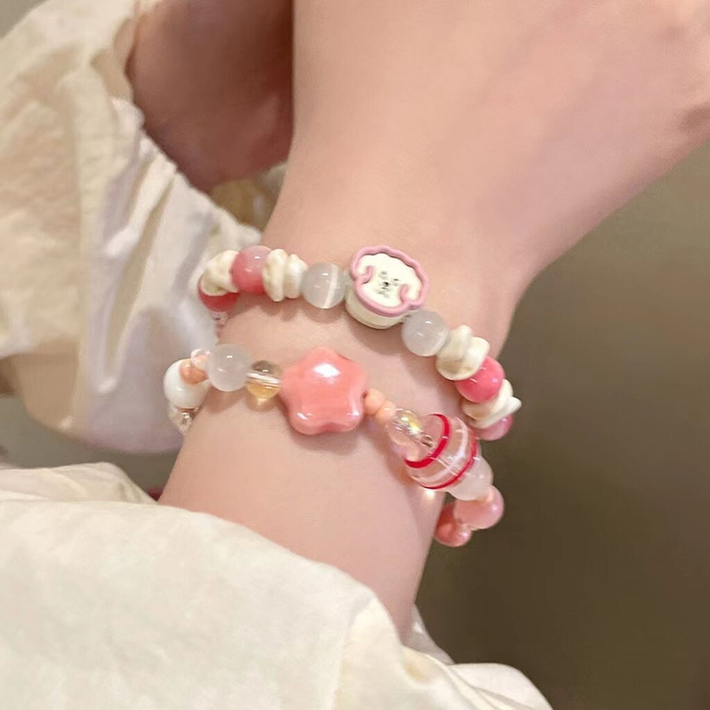 多巴胺可爱少女陶瓷小熊狗狗串珠手链女小众甜美时尚手串手饰品韩