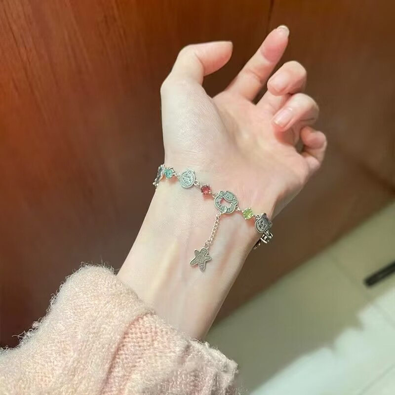 超可爱卡通童趣少女心彩色锆石姜饼人手链女细款小众时尚百搭手饰