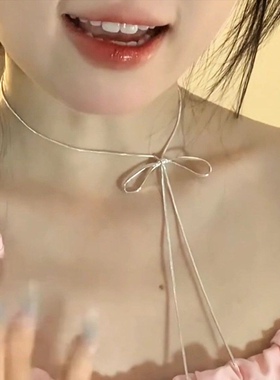 芭蕾风简约百搭蝴蝶结流苏项链女甜美小众时尚长款毛衣链锁骨链韩
