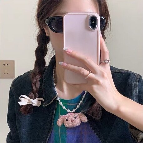 甜酷风少女心可爱小狗珍珠项链女韩短款小众甜美时尚毛衣链配饰品