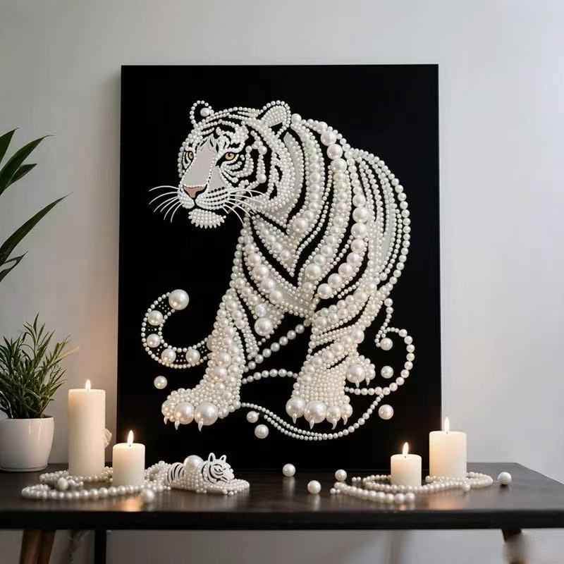 白虎珍珠玫瑰立体粘贴画解压