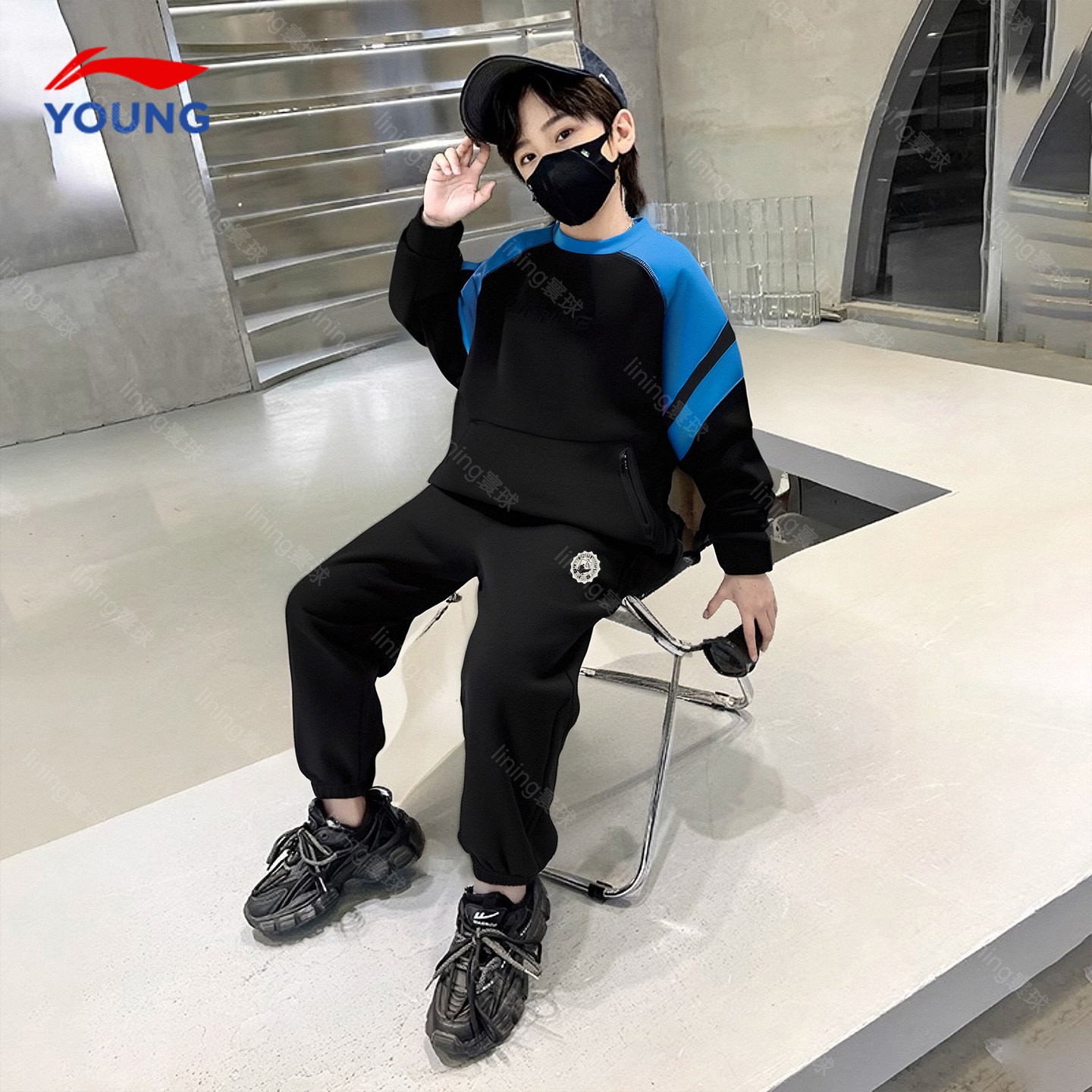 李宁男童套装儿童运动套装2026新款男大童卫衣百搭运动裤春季套装