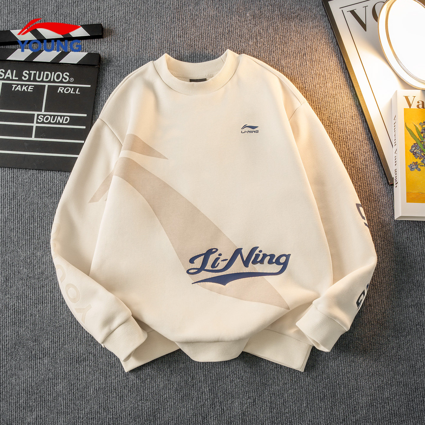 李宁男童加绒卫衣2025新款儿童保暖亲肤套头衫男女大童时尚款童装