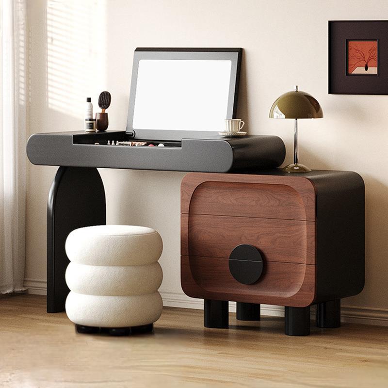 宜洛复古梳妆台斗柜一体小户型卧室胡桃木纹翻盖化妆桌可伸缩转角