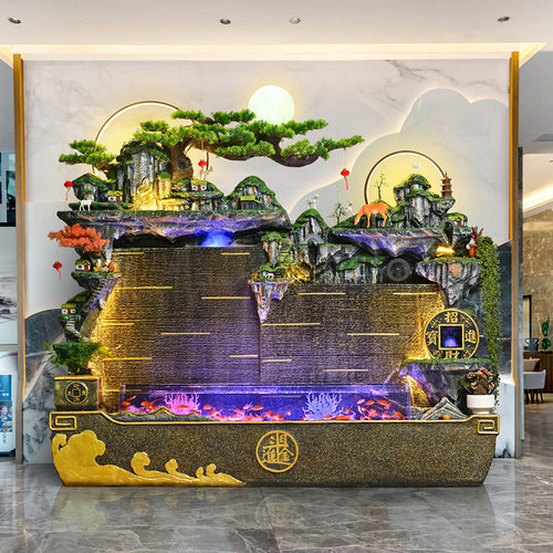 东南亚大型假山水幕墙鱼缸摆件