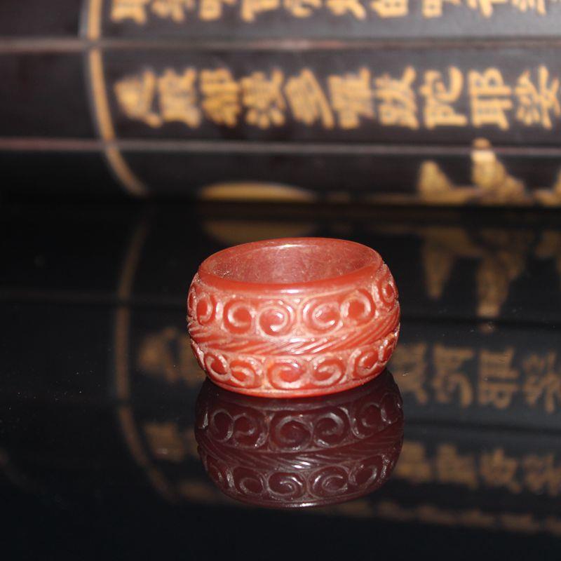 明清老玛瑙卷云纹扳指老红玛瑙勾云纹扳指指环古玩杂项