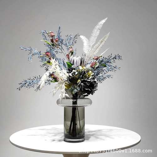 现代蓝紫色仿真花艺套装帝王花束软装装饰客厅电视柜家居摆设假花