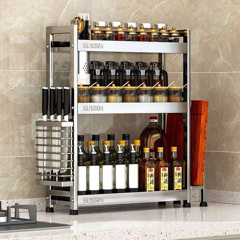 不锈钢调料架厨房多功能置物架台面落地多层调味品收纳架