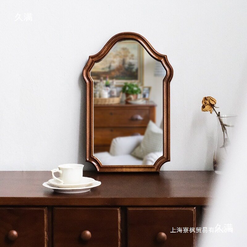 美式复古实木框异形梳妆镜