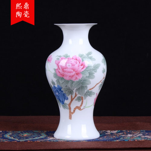 釉下彩牡丹骨瓷鱼尾花瓶批发