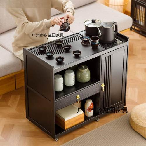 移动茶桌小茶台烧水壶一体家用茶水柜茶车阳台实木茶几煮泡茶桌子