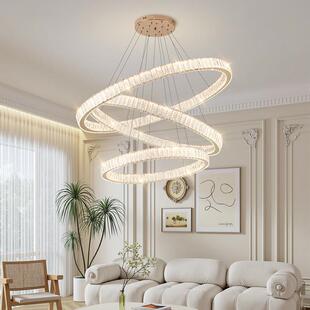 意式轻奢客厅吊灯2025新款螺旋楼梯圆环水晶灯简约大气餐厅主吊灯