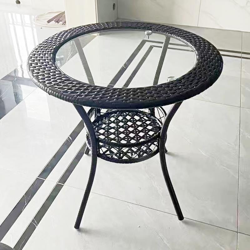 6R简约休闲圆桌子阳台小茶几玻璃小圆桌迷你小藤编织家用茶几小桌