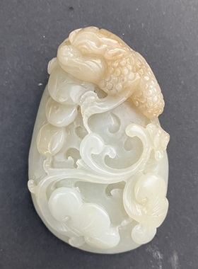 和田玉金蟾手把件天然新疆料灵芝如意玉器把玩件德信玉器