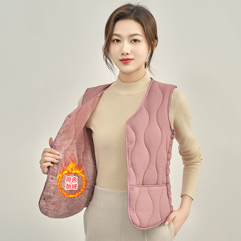 加绒加厚短款一体棉V领马甲女