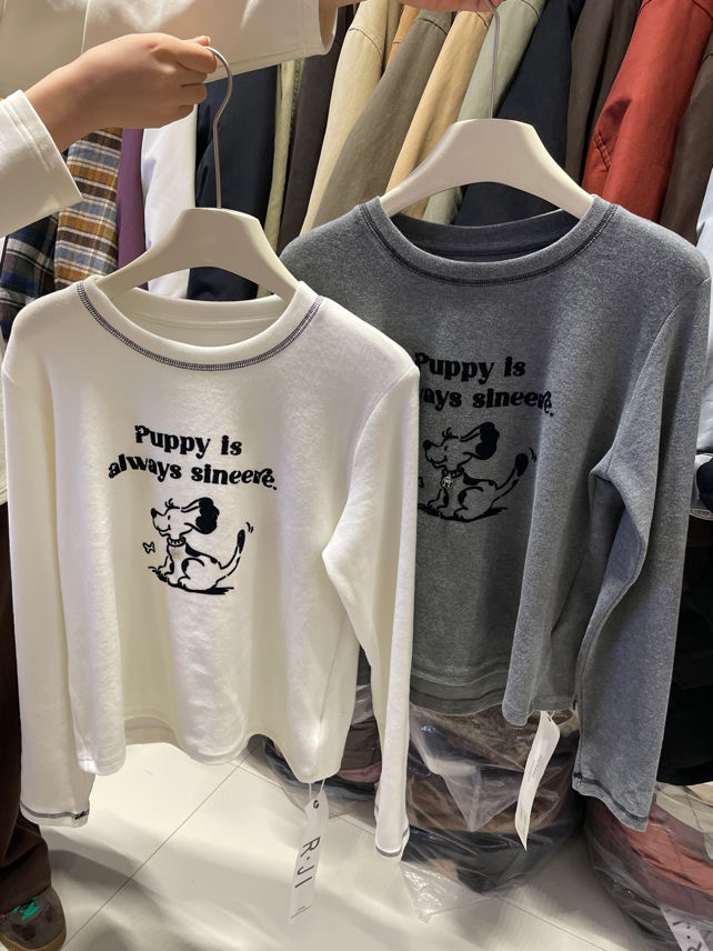 10/23 植绒绘画小狗！软糯感～加厚圆领上衣 胸围96衣长56