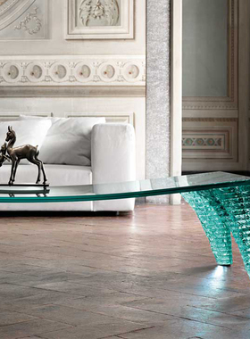 意大利进口正版 Fiam 玻璃茶几 Atlas 咖啡桌手工雕刻