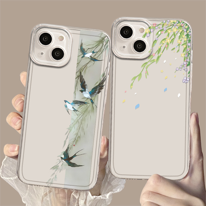 适用华为手机壳透明喜鹊柳枝