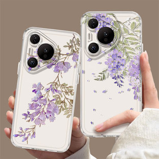 适用华为nova14手机壳pura70pro紫藤花13国风12新机60新中式80花朵p50紫色mate40女11新款10透明30/9/8/7/6/5