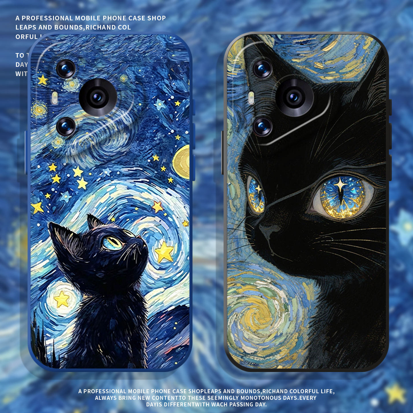 星空黑猫适用荣耀300手机壳500pro新款400梵高x70猫咪magic8高级感7硅胶200/600/6/90gt/80/60/50/win/x40x30