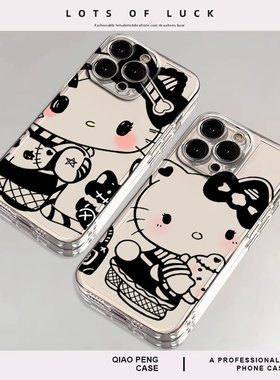 暗黑风kt猫适用华为pura80pro手机壳nova13凯蒂猫12线稿14黑色mate70高级60三丽鸥50透明40/11/10/30/9/8/7/6