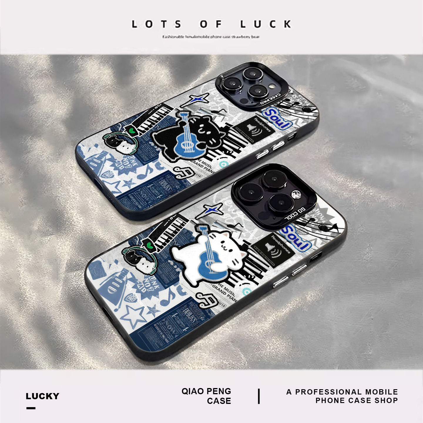 适用小米红米手机壳黑白吉他猫咪