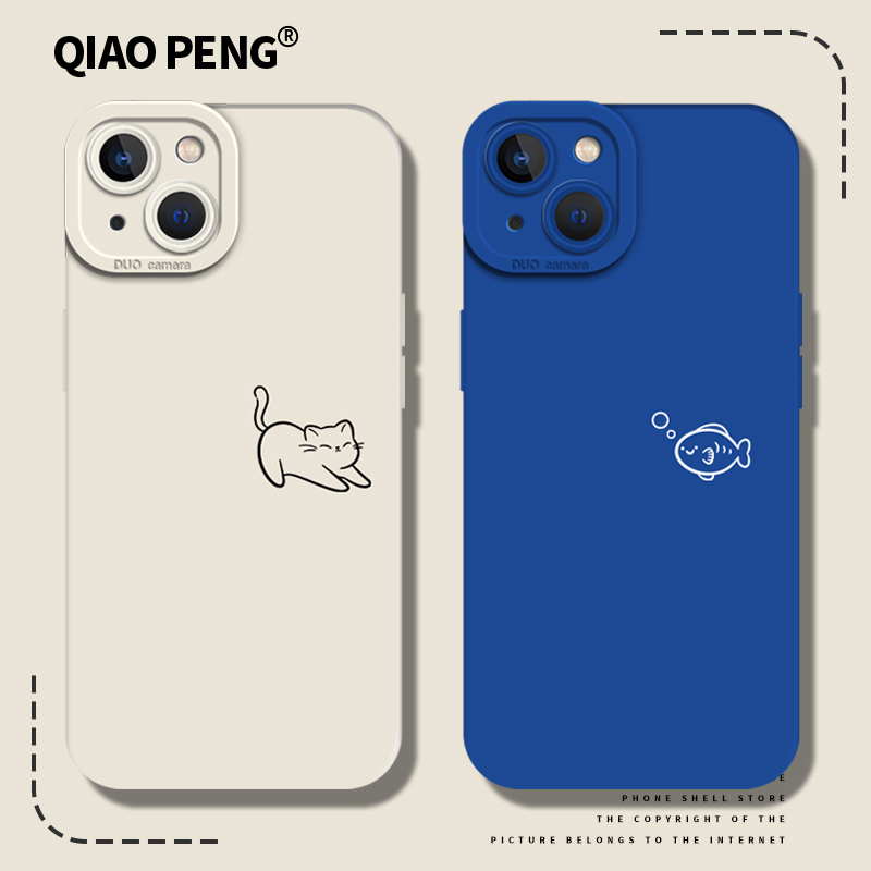 猫咪小鱼手机壳适用苹果硅胶
