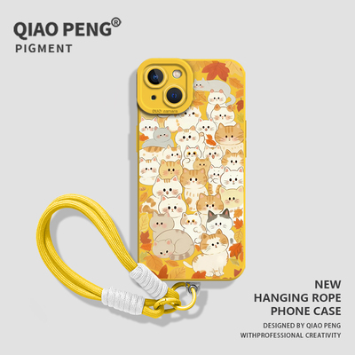适用小米红米手机壳秋天小猫挂绳
