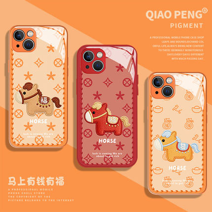 马上有钱有福适用小米15手机壳14马年17promax玻璃13橙色12可爱note11新年红米k90k80k60k70k50k40新款turbo4