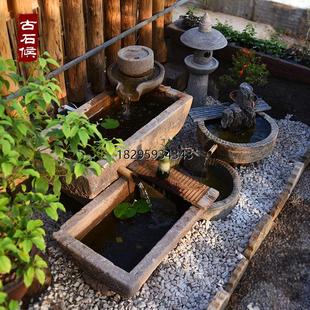 鱼缸庭院户外流水摆件旧石磨时来运 云南老石槽花园水槽复古景观