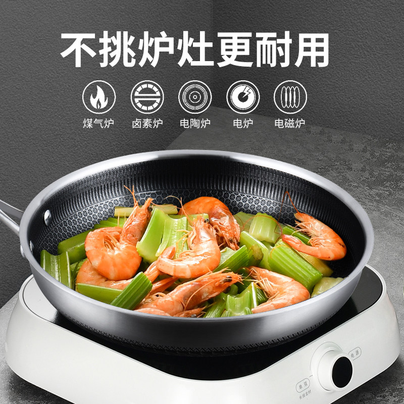 爱乐仕316不锈钢不粘锅平底锅牛排煎锅家用炒锅电磁炉燃气灶通用