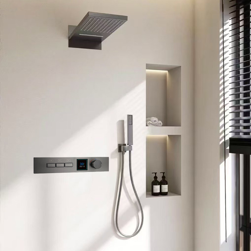 Farrete暗装恒温花洒全铜嵌入墙式数显按键瀑布淋浴套装热熔一体