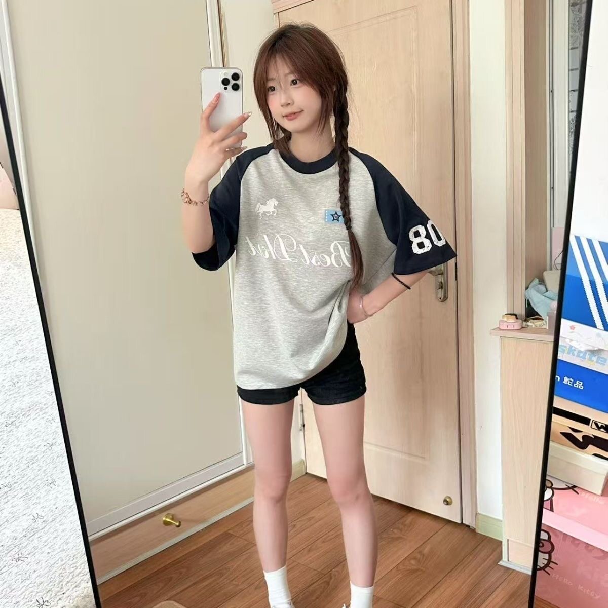 猪猪队长美式复古球衣短袖T恤女T恤