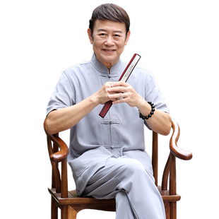 唐装中老年男士夏季薄款短袖套装50岁60外公中山装父亲中国风衣服