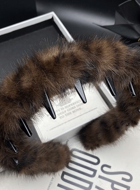 高定毛绒豹纹风发卡发箍 女2025秋冬新款高颅顶头饰带齿压发头箍