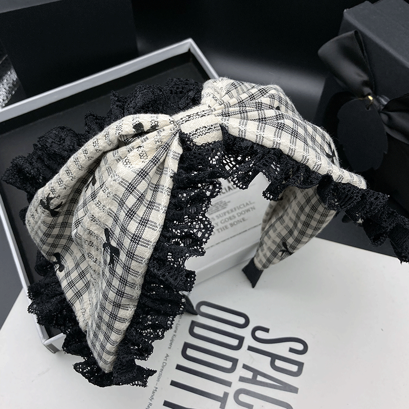 蝴蝶结蕾丝锁边发卡发箍女时尚新款居家发捆头饰逛街压发洗脸头箍