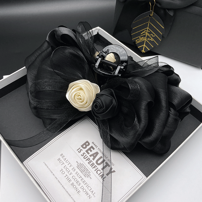 临嫣发夹绢纱原创设计玫瑰抓夹