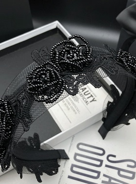 发卡发箍女2025新款精巧手工串珠花朵穿缝发捆头饰轻奢高定头箍