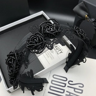 发卡发箍女2025新款精巧手工串珠花朵穿缝发捆头饰轻奢高定头箍