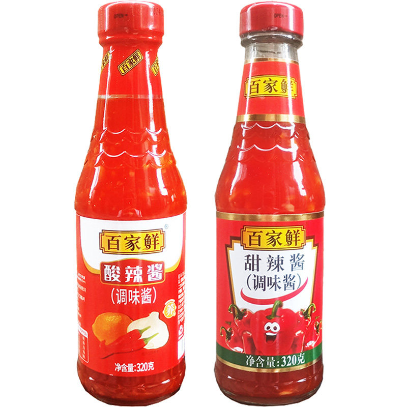 百家鲜酸辣酱甜辣酱调味酱320克手抓饼鱼蛋配料牛杂汤拌面酱瓶装