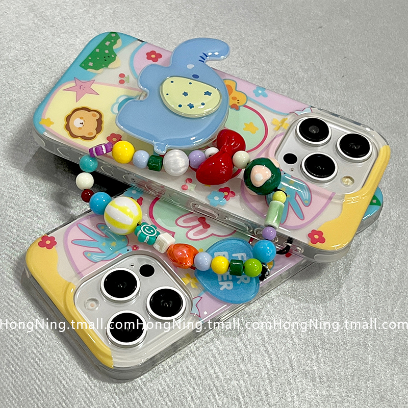 趣味可爱卡通带链条适用苹果16ProMax手机壳简约iPhone13新款双层16pro小众女款14防摔15PRO硅胶全包保护套软