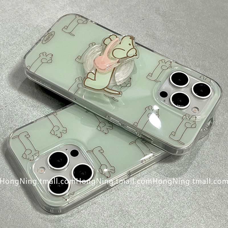 卡通可爱线条小狗带支架适用苹果16ProMax手机壳iPhone13新款16pro小众女款14防摔15PRO硅胶简约男生全包软壳