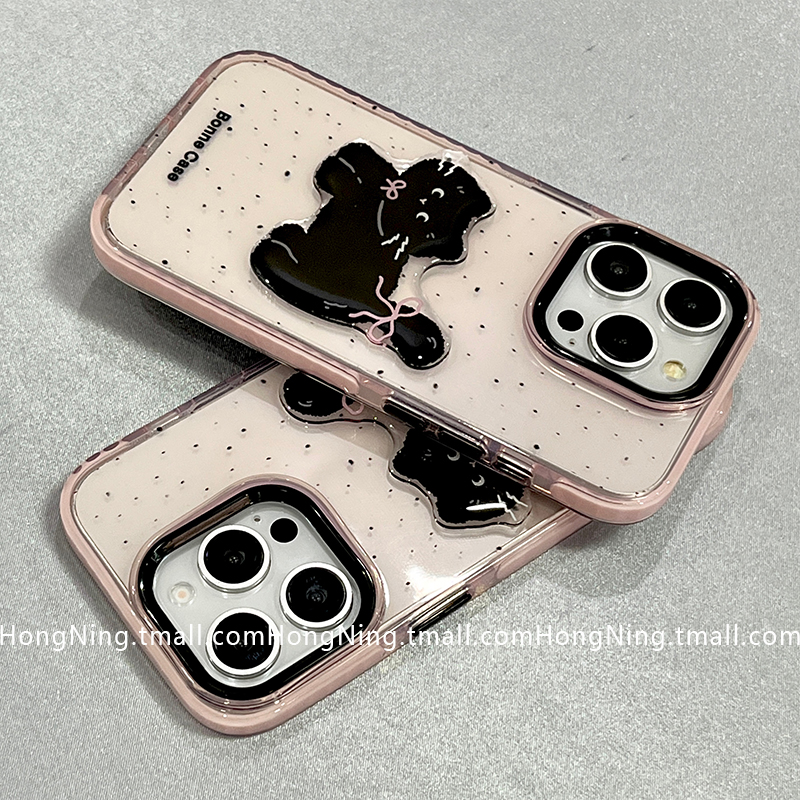 趣味立体卡通黑猫适用苹果16ProMax手机壳iPhone13新款创意16pro小众女款14防摔15PRO硅胶简约全包保护套软壳