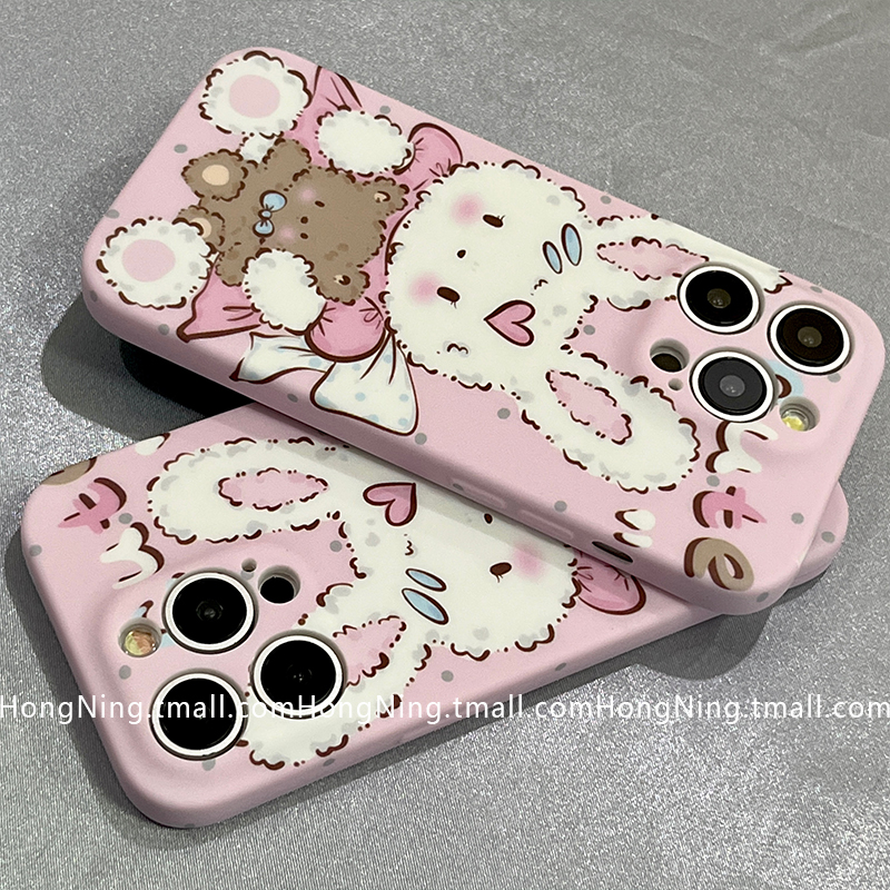 少女心可爱兔子适用苹果14手机壳肤感磨砂iPhone15ProMax新款小众13pro防摔15pro硅胶11女款12韩风全包软壳套