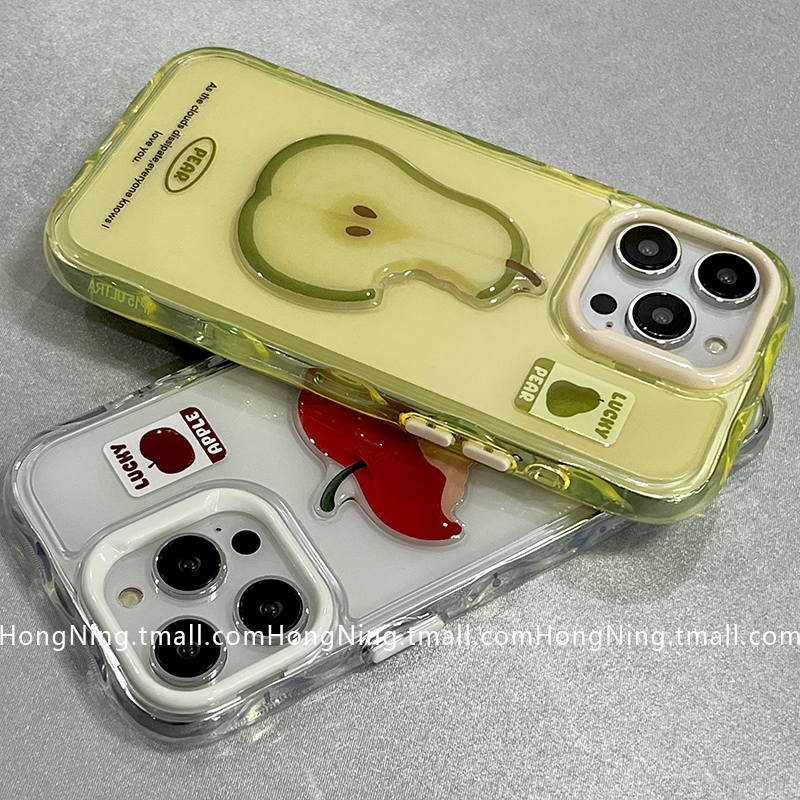 立体苹果雪梨适用苹果16ProMax手机壳超火iPhone13新款16pro小众女款14防摔15PRO硅胶全包简约情侣保护套软壳